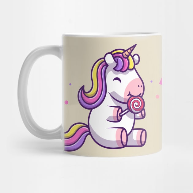 Cute Unicorn Eating Lollipop Cartoon (2) by Catalyst Labs